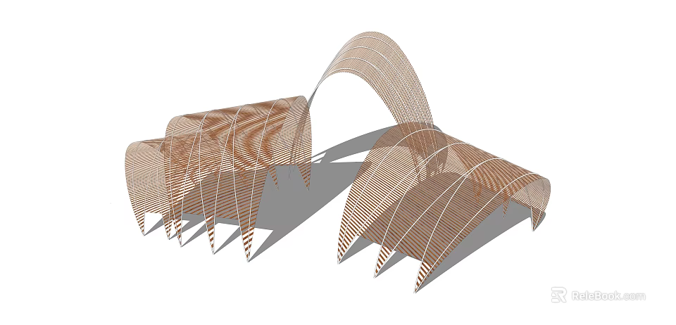 Artistic Modern Curved Wooden Strip Structure with Unique Design Elements 3d model