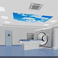 Medical Examination Room With CT Scanner Blue Floor White Walls And Sky Ceiling