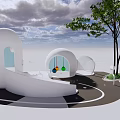 Fun Outdoor Children's Play Area With Play Structures Green Trees And Circular Design