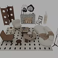 Modern Living Room Sofa Coffee Table Set With Rug Chair Fireplace And Decorative Mirror