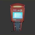 Red Telephone Booth Model With TELEPHONE Sign Windows And Transparent Base 3d model
