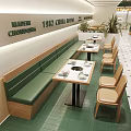 Vintage 1982 Chongqing Restaurant Interior With Green Booths White Tables And Beige Chairs