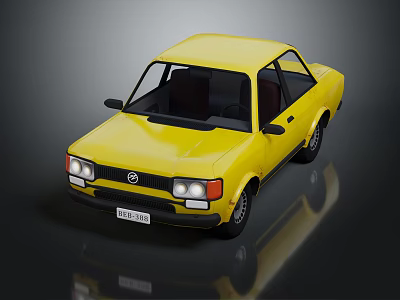 Yellow Classic Sedan Car Featuring Retro Design And Headlights On Dark Surface 3d model