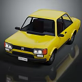 Yellow Classic Sedan Car Featuring Retro Design And Headlights On Dark Surface