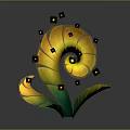 Spiral Plant With Yellow Green Gradient Leaves And Black Square Ornaments With Yellow Centers