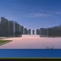 Modern Parking Lot With Parked Cars Pillars And Green Grass Areas