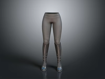 Stylish Gray Leggings With Knee High Strappy Boots Fitted Design For Daily Wear 3d model