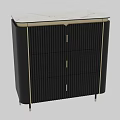 Modern Black Sideboard With Vertical Striped Design Gold Handles And Trim