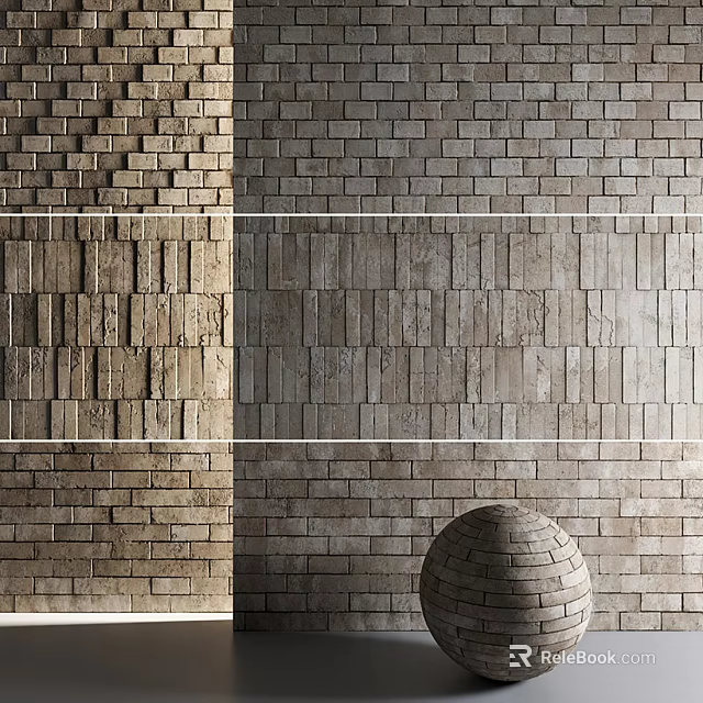 Modern Feature Wall Design With Various Brick Textures Neutral Tones And Decorative Dome 3d model 