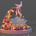 Elegant Photo Check-in Spot With Phoenix Sculpture Floral Decorations Butterflies And Lighting