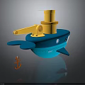 Toy Water Vehicle With Blue Body Yellow Top Structure And Orange Anchor