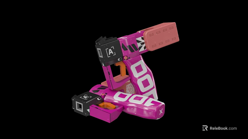 Pink Robot Toy Model With Mechanical Arm And Geometric Building Blocks 3d model 