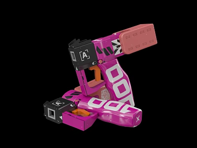 Pink Robot Toy Model With Mechanical Arm And Geometric Building Blocks 3d model