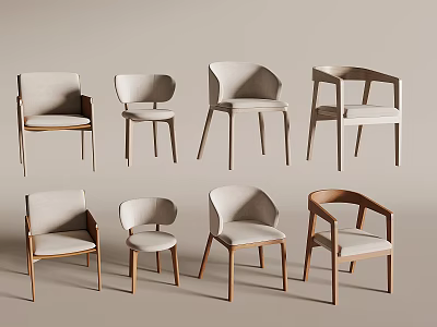 Modern Dining Chairs with Various Styles Wooden Frames and Light Colored Cushions 3d model