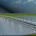 Scenic Bridge Over Blue Water With Palm Trees Green Vegetation Blue Sky And White Clouds