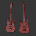Two Stylish Electric Guitars With Red Flame Pattern And Black Body Design
