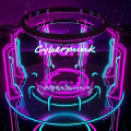 Cyberpunk Stage With Purple Blue Neon Lights Rings And Geometric Decorations