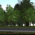 Garden Landscape Design Featuring Lush Green Trees Traditional Lamp Posts And Paved Walkway