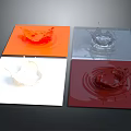 Dynamic Colorful Liquid Splashes On Square Panels With Orange White Red And Silver