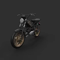 Black Motorcycle with Gold Wheels Classic Design and Leather Seat on Dark Background