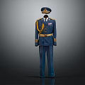 Blue Military Uniform With Matching Cap Golden Sash Belt And Decorative Badges