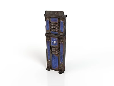 Vintage Wooden Blue And Brown Cabinet With Multiple Drawers And Doors 3d model