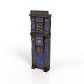 Vintage Wooden Blue And Brown Cabinet With Multiple Drawers And Doors