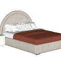 Light Gray Upholstered Kids Bed With Arched Headboard Geometric Pillows Red Quilt And Matching Nightstand