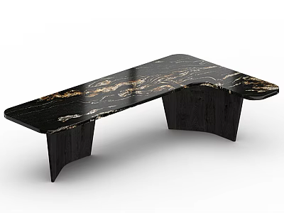 Modern Dining Table With Black And Gold Marble Tabletop And Unique Dark Base 3d model