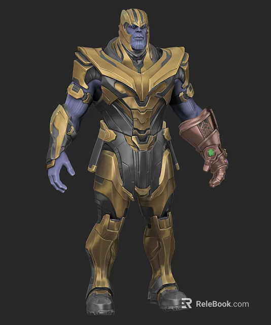 Detailed Character In Gold And Black Armor With Purple Skin And Gemmed Gauntlet 3d model 