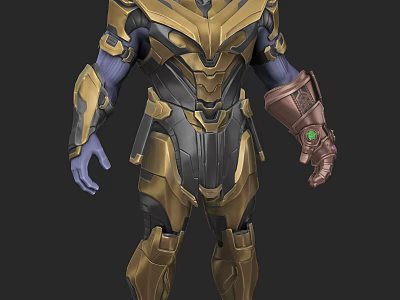 Detailed Character In Gold And Black Armor With Purple Skin And Gemmed Gauntlet 3d model