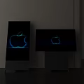 Two Modern TVs Vertical Horizontal Placement Glowing Apple Logo Black Screen Silver Base White Wall 3d model