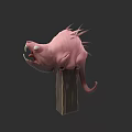 Pink Spiky Creature Perched On Wooden Post With Open Mouth And Tail