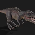 3D T-Rex Dinosaur Model With Open Mouth Sharp Teeth And Spiked Back On Black Background 3d model