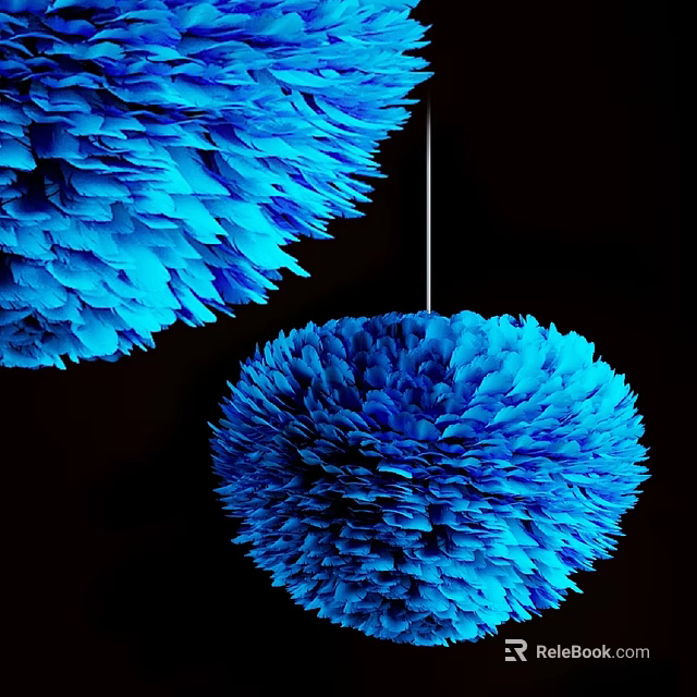 Two Blue Feather Design Chandeliers Decorative Style On Black Background 3d model 