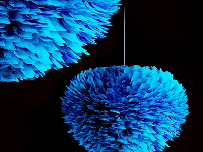 Two Blue Feather Design Chandeliers Decorative Style On Black Background 3d model