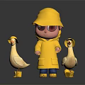 Game Movie Character Standing in Yellow Raincoat with Yellow Hat Sunglasses and Two Yellow Ducks