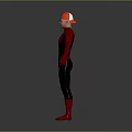 Man Dressed As Spider Man In Red And Black Full Body Superhero Costume