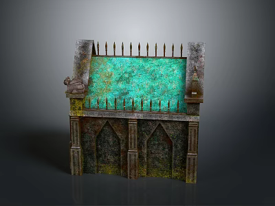 Vintage Gothic Building Model With Spiked Top Green Surface And Arched Windows 3d model