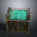 Vintage Gothic Building Model With Spiked Top Green Surface And Arched Windows