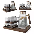 Textured Glass Drinkware Set With Wooden Tray And Metal Rack