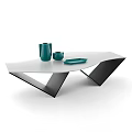 Modern Glass Coffee Table For Living Room With Wavy Top Decorative Cups Metal Basket