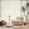 Cream Style Casual Chair Lazy Sofa Side Several Potted Low Stool 3d model