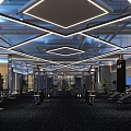 Modern Fitness Gym Reception Area With Marble Countertop And Lighting Design