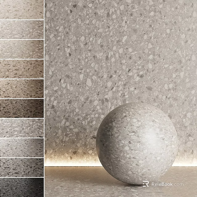 Terrazzo Wall With Color Swatches Display And Decorative Sphere In Various Tones 3d model 