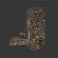 Modern Scenic Design with Stone Wall Ruins and Green Plant Accents