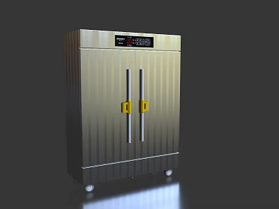 Stainless Steel Double Door Kitchen Appliance With Yellow Handles Digital Display And Wheels 3d model