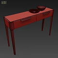 Minimalist Walnut Wood Console Table With Two Black Bowls On Surface