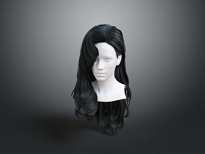 Realistic Human Head Model Showcasing Long Black Curly Hair And Natural Facial Features 3d model