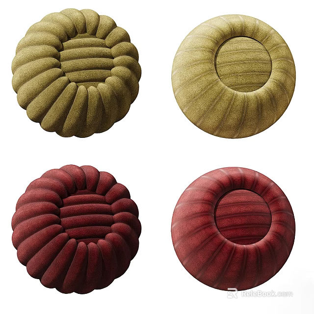 Round Rugs in Green and Red with Striped and Petal Like Velvet Design 3d model 